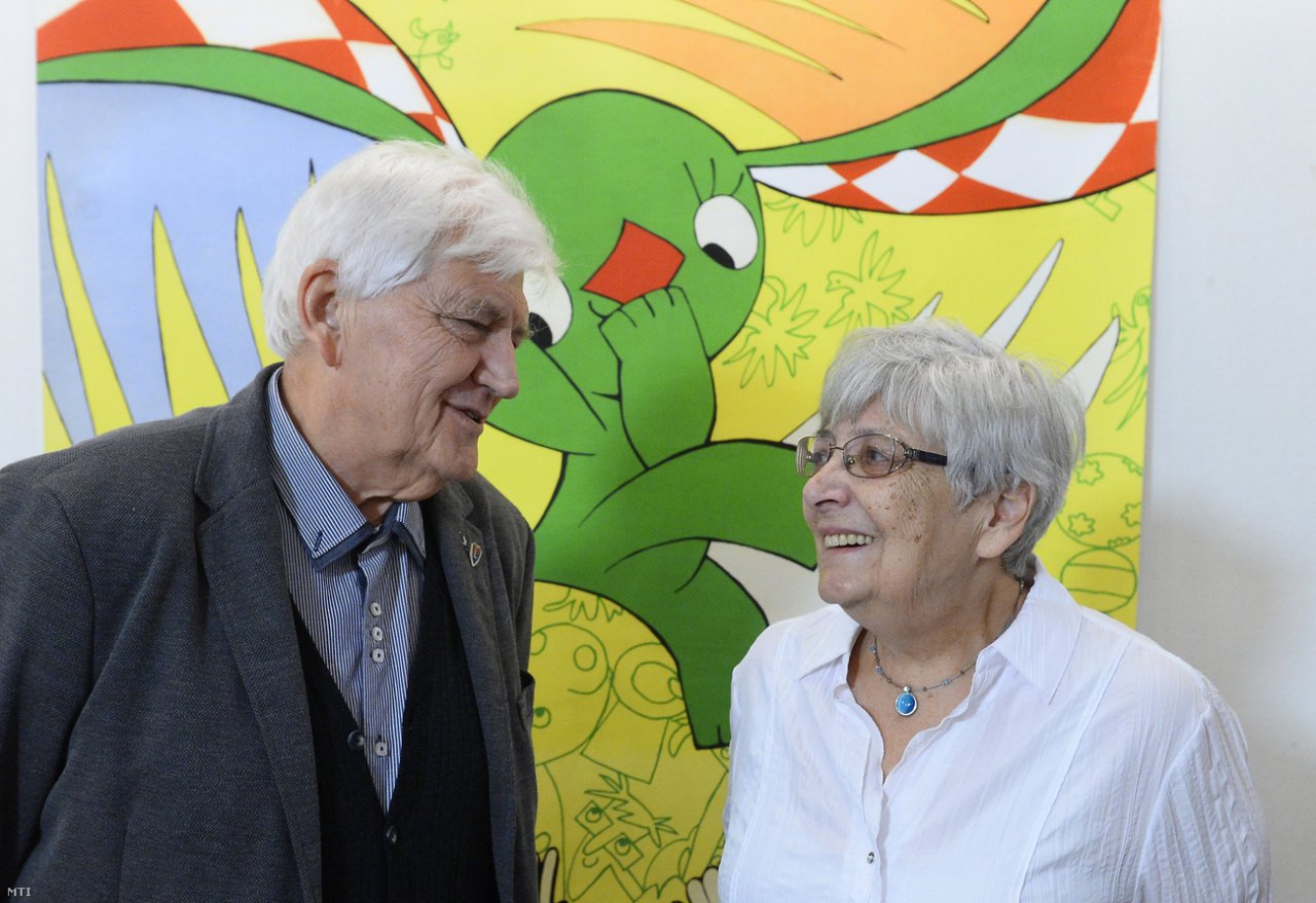 Zsolt Richly in Veronika Marek, avtorja Zajca s karirastimi ušesi, na domačem festivalu risanega filma 2018. Richly je umrl januarja 2020.